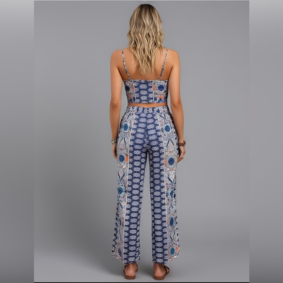 Boho Floral Printed Cami Tank Top And Side Split Pant - Picture 4 of 9
